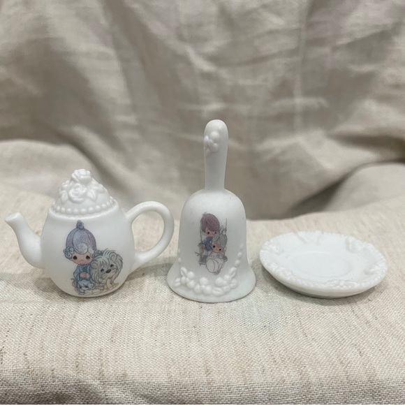Precious Moments Other - Charming Precious Moments White Miniature Tea Set with Illustrations